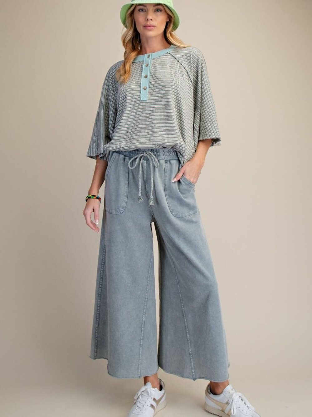 EASEL WASHED TERRY KNIT WIDE PANTS 100% COTTON